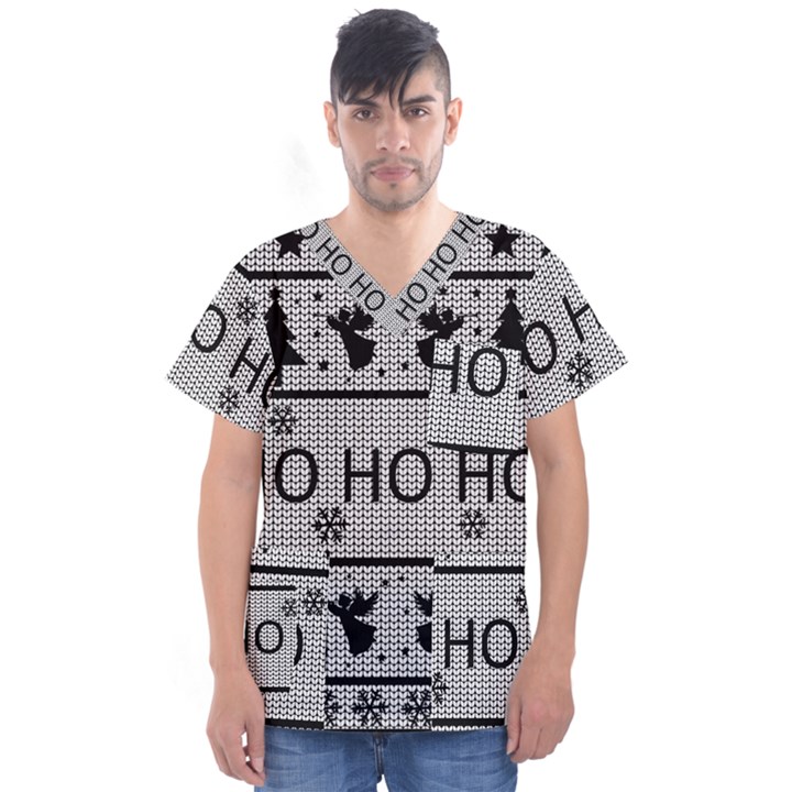 Ugly Christmas Sweater Men s V-Neck Scrub Top