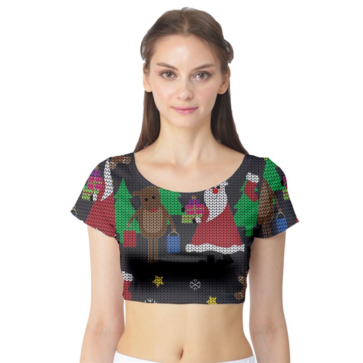 Ugly Christmas Sweater Short Sleeve Crop Top