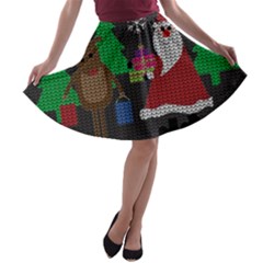 Ugly Christmas Sweater A-line Skater Skirt by Valentinaart