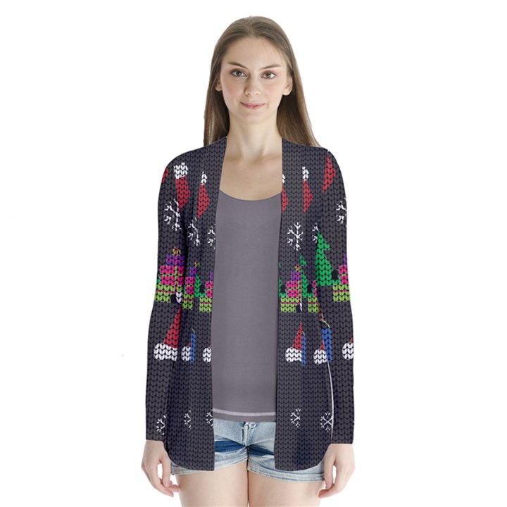 Ugly Christmas Sweater Drape Collar Cardigan