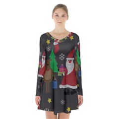 Ugly Christmas Sweater Long Sleeve Velvet V-neck Dress by Valentinaart