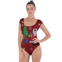 Ugly Christmas Sweater Short Sleeve Leotard  by Valentinaart