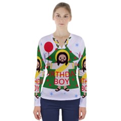 Jesus - Christmas V-neck Long Sleeve Top by Valentinaart