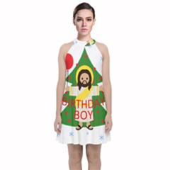 Jesus - Christmas Velvet Halter Neckline Dress  by Valentinaart