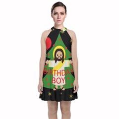 Jesus - Christmas Velvet Halter Neckline Dress  by Valentinaart