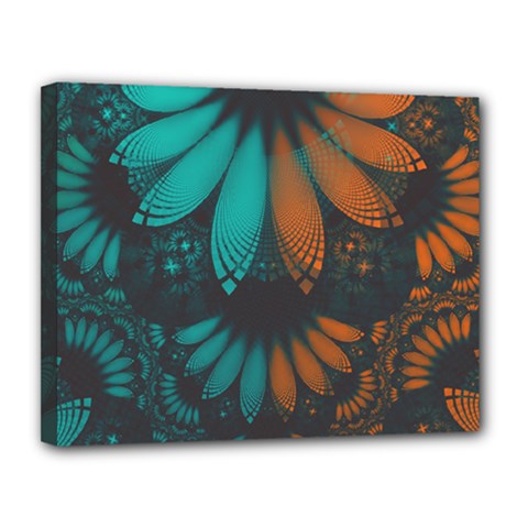 Beautiful Teal And Orange Paisley Fractal Feathers Canvas 14  X 11  by jayaprime