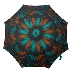 Beautiful Teal And Orange Paisley Fractal Feathers Hook Handle Umbrellas (small) by jayaprime