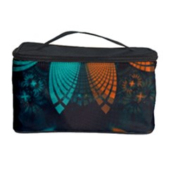 Beautiful Teal And Orange Paisley Fractal Feathers Cosmetic Storage Case by jayaprime