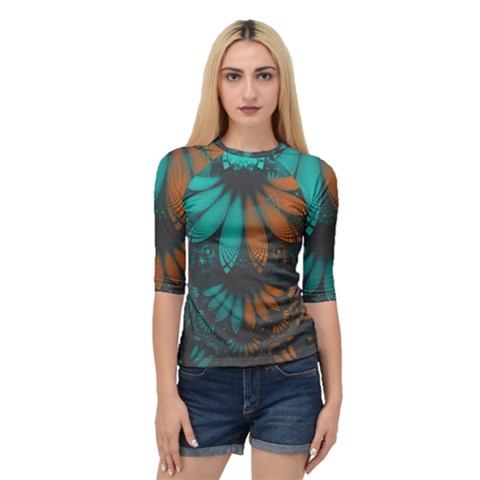 Beautiful Teal And Orange Paisley Fractal Feathers Quarter Sleeve Raglan Tee by jayaprime