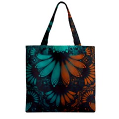 Beautiful Teal And Orange Paisley Fractal Feathers Zipper Grocery Tote Bag by jayaprime