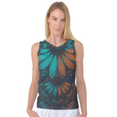 Beautiful Teal And Orange Paisley Fractal Feathers Women s Basketball Tank Top by jayaprime