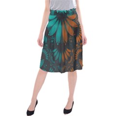 Beautiful Teal And Orange Paisley Fractal Feathers Midi Beach Skirt by jayaprime