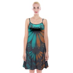 Beautiful Teal And Orange Paisley Fractal Feathers Spaghetti Strap Velvet Dress by jayaprime