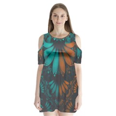 Beautiful Teal And Orange Paisley Fractal Feathers Shoulder Cutout Velvet One Piece by jayaprime