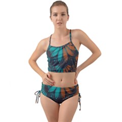 Beautiful Teal And Orange Paisley Fractal Feathers Mini Tank Bikini Set by jayaprime