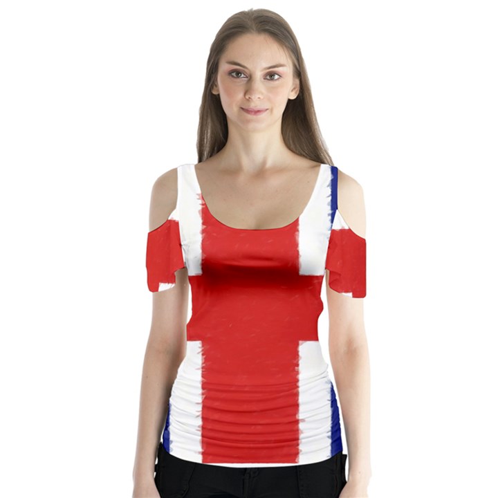 Union Jack Pencil Art Butterfly Sleeve Cutout Tee 