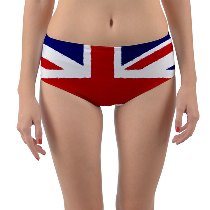 Union Jack watercolor drawing art Reversible Mid-Waist Bikini Bottoms