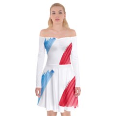 France Flag, Banner Watercolor Painting Art Off Shoulder Skater Dress by picsaspassion