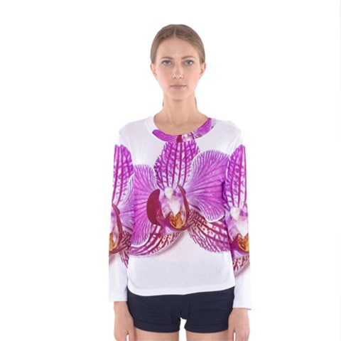 Lilac Phalaenopsis Aquarel  Watercolor Art Painting Women s Long Sleeve Tee by picsaspassion