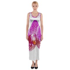 Lilac Phalaenopsis Flower, Floral Oil Painting Art Fitted Maxi Dress by picsaspassion