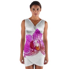 Lilac Phalaenopsis Flower, Floral Oil Painting Art Wrap Front Bodycon Dress by picsaspassion