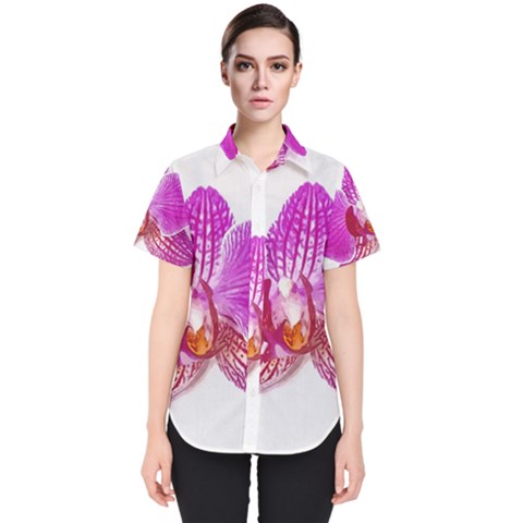 Lilac Phalaenopsis Flower, Floral Oil Painting Art Women s Short Sleeve Shirt by picsaspassion