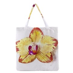 Yellow Phalaenopsis Flower, Floral Aquarel Watercolor Painting Art Grocery Tote Bag by picsaspassion