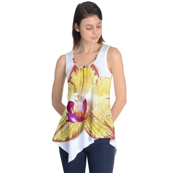 Yellow Phalaenopsis flower, floral Aquarel watercolor painting art Sleeveless Tunic