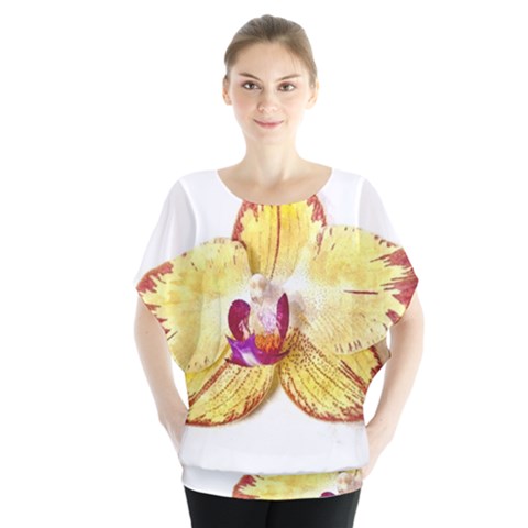 Yellow Phalaenopsis Flower, Floral Aquarel Watercolor Painting Art Blouse by picsaspassion