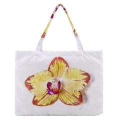 Yellow Phalaenopsis Flower, Floral Aquarel Watercolor Painting Art Zipper Medium Tote Bag by picsaspassion