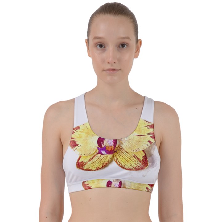 Yellow Phalaenopsis flower, floral Aquarel watercolor painting art Back Weave Sports Bra