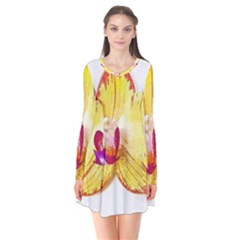 Phalaenopsis Yellow Flower, Floral Oil Painting Art Flare Dress by picsaspassion