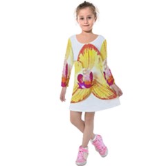 Phalaenopsis Yellow Flower, Floral Oil Painting Art Kids  Long Sleeve Velvet Dress by picsaspassion