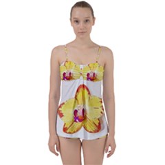 Phalaenopsis Yellow Flower, Floral Oil Painting Art Babydoll Tankini Set by picsaspassion