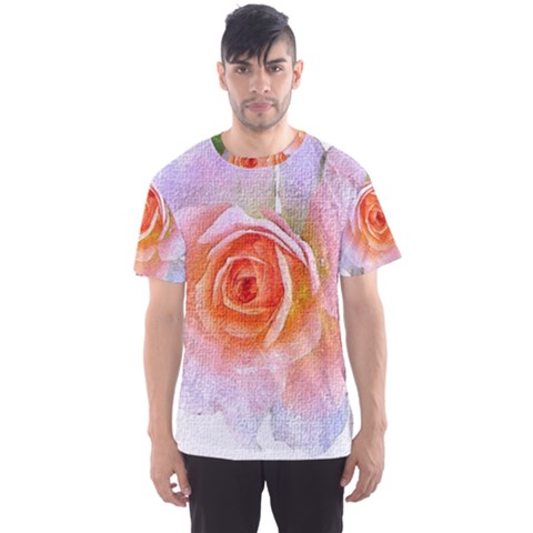 Pink Rose Flower, Floral Oil Painting Art Men s Sports Mesh Tee by picsaspassion