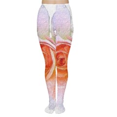 Pink Rose flower, floral oil painting art Women s Tights