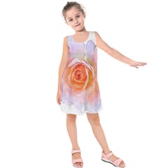 Pink Rose Flower, Floral Oil Painting Art Kids  Sleeveless Dress by picsaspassion