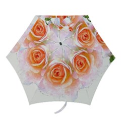 Pink Rose Flower, Floral Watercolor Aquarel Painting Art Mini Folding Umbrellas by picsaspassion