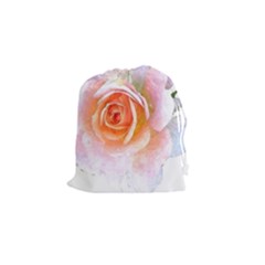 Pink Rose Flower, Floral Watercolor Aquarel Painting Art Drawstring Pouches (small)  by picsaspassion