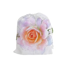 Pink Rose Flower, Floral Watercolor Aquarel Painting Art Drawstring Pouches (large)  by picsaspassion