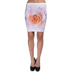 Pink Rose Flower, Floral Watercolor Aquarel Painting Art Bodycon Skirt by picsaspassion