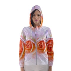 Pink Rose Flower, Floral Watercolor Aquarel Painting Art Hooded Wind Breaker (women) by picsaspassion