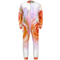 Pink Rose Flower, Floral Watercolor Aquarel Painting Art Onepiece Jumpsuit (men)  by picsaspassion