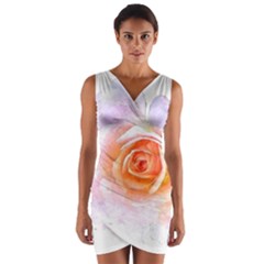 Pink Rose Flower, Floral Watercolor Aquarel Painting Art Wrap Front Bodycon Dress by picsaspassion