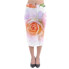 Pink Rose Flower, Floral Watercolor Aquarel Painting Art Midi Pencil Skirt by picsaspassion