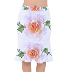 Pink Rose Flower, Floral Watercolor Aquarel Painting Art Mermaid Skirt