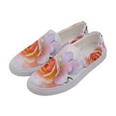 Pink Rose Flower, Floral Watercolor Aquarel Painting Art Women s Canvas Slip Ons by picsaspassion