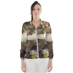 The Lonely Wolf On The Flying Rock Wind Breaker (women)