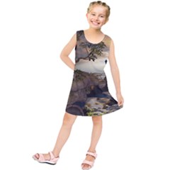 The Lonely Wolf On The Flying Rock Kids  Tunic Dress by FantasyWorld7