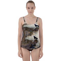 The Lonely Wolf On The Flying Rock Twist Front Tankini Set by FantasyWorld7